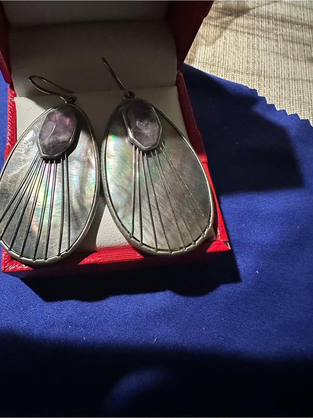 WHIT Oval Shell Drop Earrings with Purple Accent